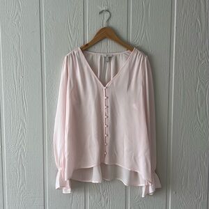 Joie Soft Pink V-Neck Button-Front Sheer Blouse